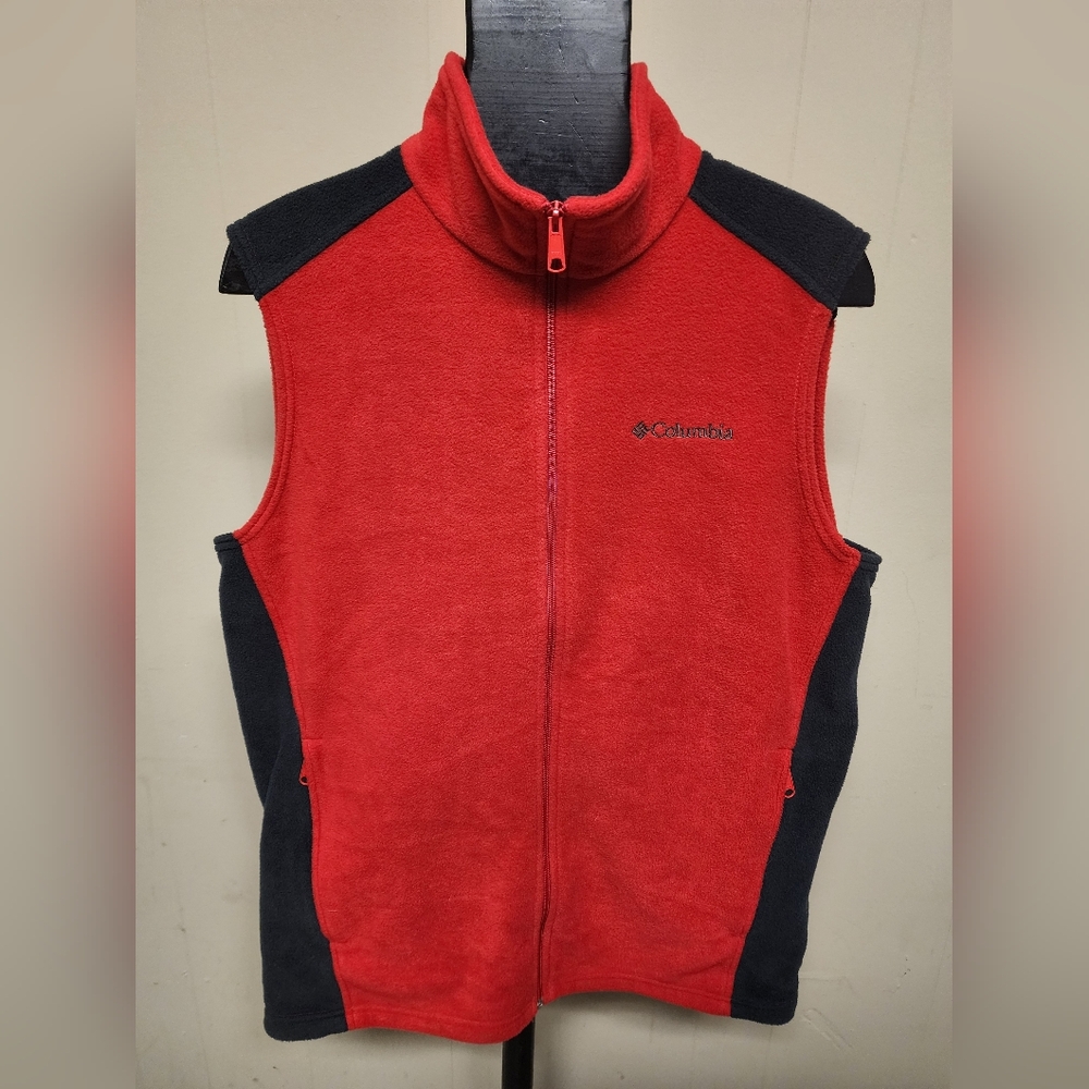 Columbia Men's Size LT Red and Black Zippered Fleece Vest